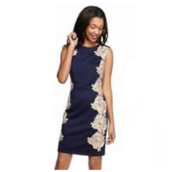 Park & Fifth Dresses & Skirts - Fifth & Park sheath dress. Navy with cream lace details